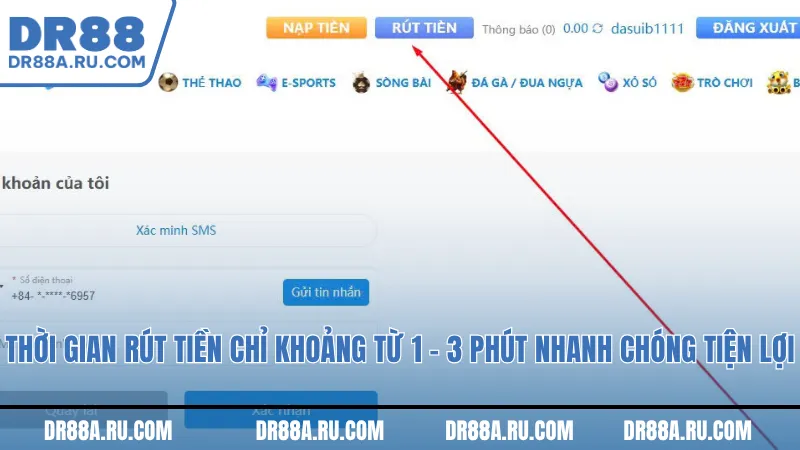 Thời gian rút tiền chỉ khoảng từ 1 – 3 phút nhanh chóng tiện lơi